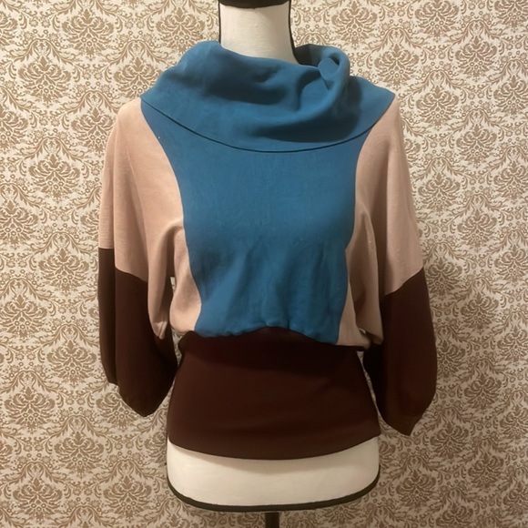 Vintage 80s block color cowl neck sweater - Picture 2 of 4